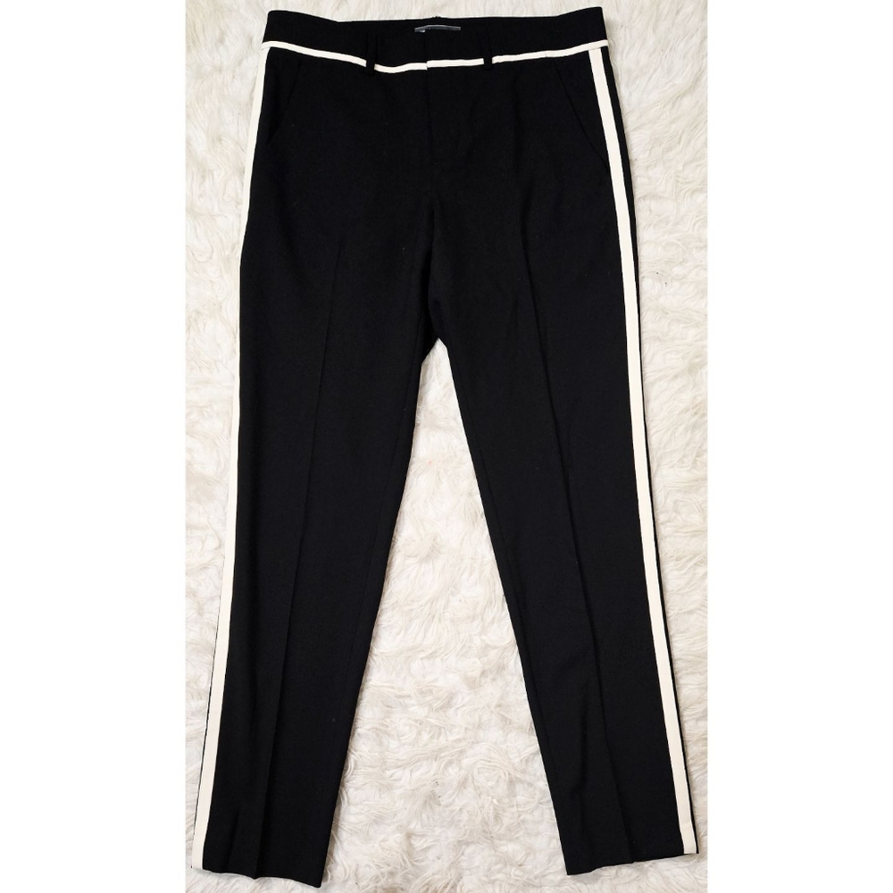 Vince Wool Dress Pants Tapered Mid Rise Work Stripe Ivory
